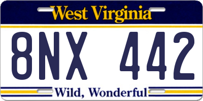 WV license plate 8NX442