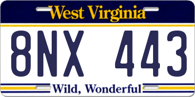 WV license plate 8NX443