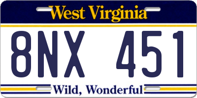 WV license plate 8NX451