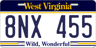 WV license plate 8NX455