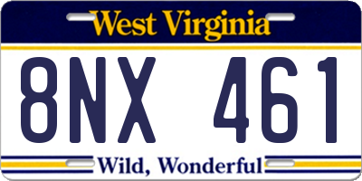 WV license plate 8NX461