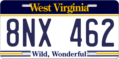WV license plate 8NX462