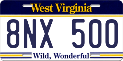 WV license plate 8NX500