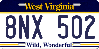 WV license plate 8NX502
