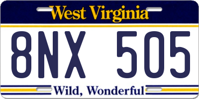 WV license plate 8NX505