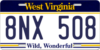 WV license plate 8NX508