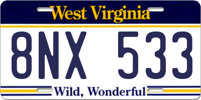 WV license plate 8NX533