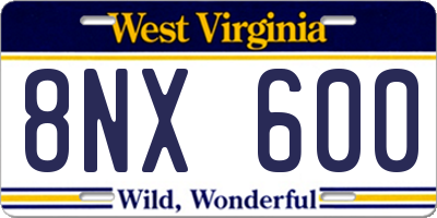 WV license plate 8NX600