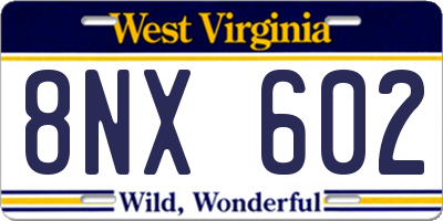 WV license plate 8NX602