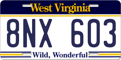 WV license plate 8NX603