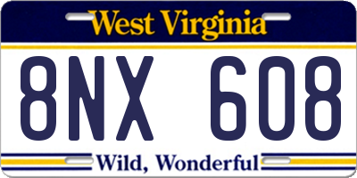 WV license plate 8NX608
