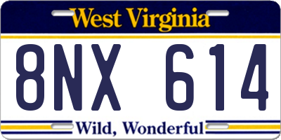WV license plate 8NX614