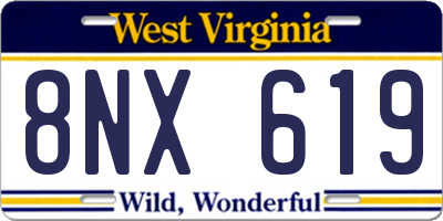 WV license plate 8NX619