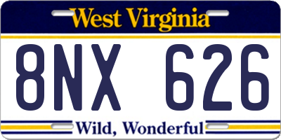 WV license plate 8NX626