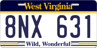 WV license plate 8NX631