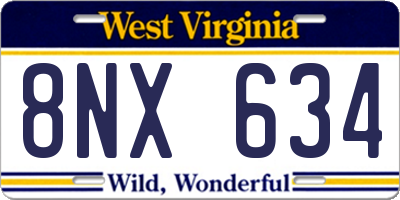 WV license plate 8NX634