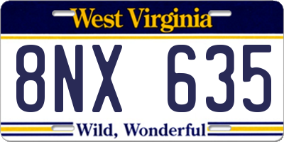 WV license plate 8NX635