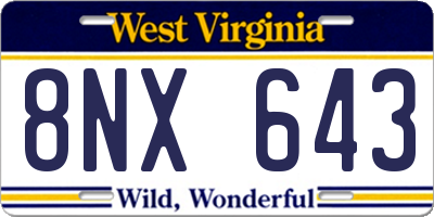 WV license plate 8NX643