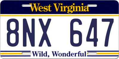 WV license plate 8NX647