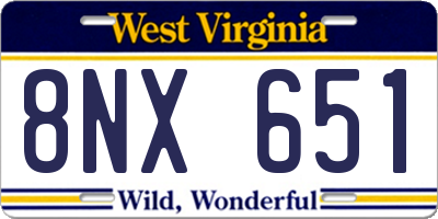 WV license plate 8NX651