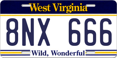 WV license plate 8NX666
