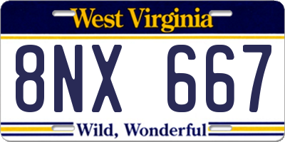 WV license plate 8NX667