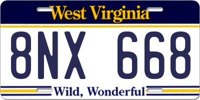 WV license plate 8NX668
