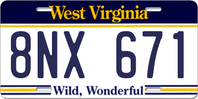 WV license plate 8NX671