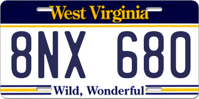 WV license plate 8NX680
