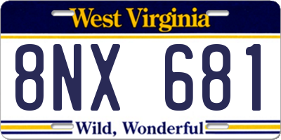 WV license plate 8NX681