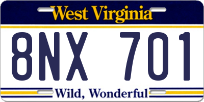 WV license plate 8NX701