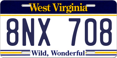 WV license plate 8NX708