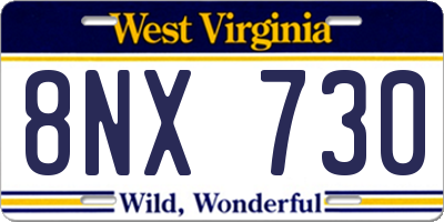 WV license plate 8NX730