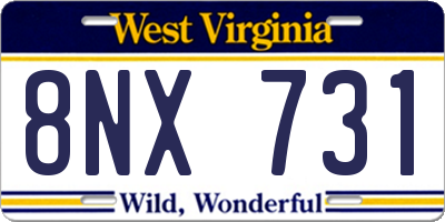 WV license plate 8NX731