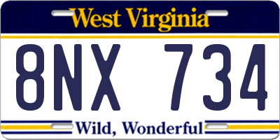 WV license plate 8NX734