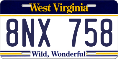 WV license plate 8NX758