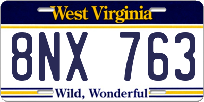 WV license plate 8NX763