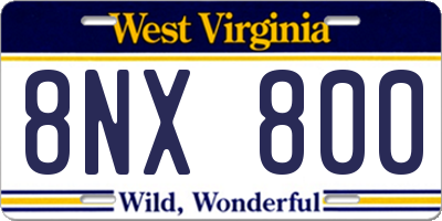 WV license plate 8NX800