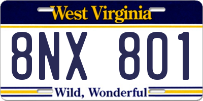WV license plate 8NX801