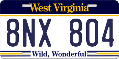 WV license plate 8NX804