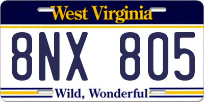 WV license plate 8NX805