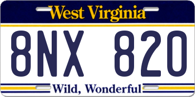 WV license plate 8NX820