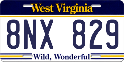 WV license plate 8NX829