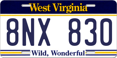 WV license plate 8NX830