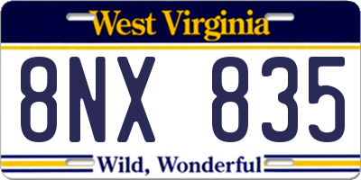 WV license plate 8NX835