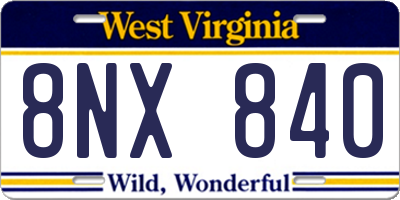 WV license plate 8NX840