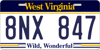 WV license plate 8NX847
