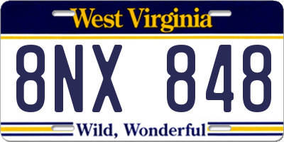 WV license plate 8NX848