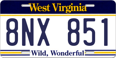 WV license plate 8NX851
