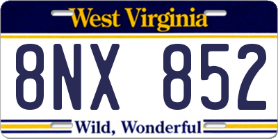WV license plate 8NX852